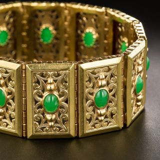 French 18K Bracelet with Jade-Green Glass, Circa 1900 - 2