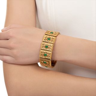 French 18K Bracelet with Jade-Green Glass, Circa 1900
