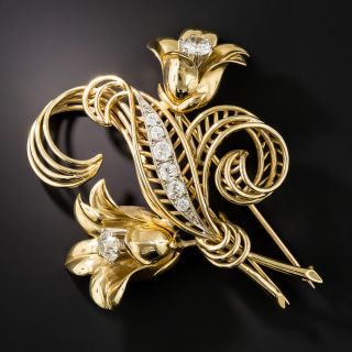 French 18K Mid-Century Diamond Flower Brooch - 8