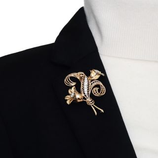 French 18K Mid-Century Diamond Flower Brooch