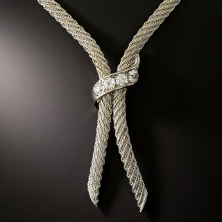 French 18K White Gold And Diamond Lariat Necklace - 2