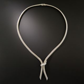 French 18K White Gold And Diamond Lariat Necklace - 3