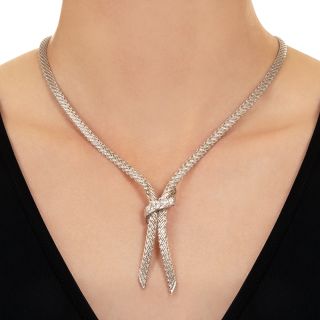 French 18K White Gold And Diamond Lariat Necklace