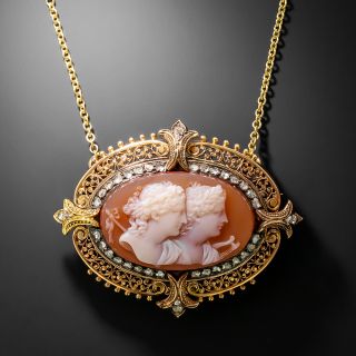 French Antique Carnelian and Diamond Cameo Brooch/Pendant - 2