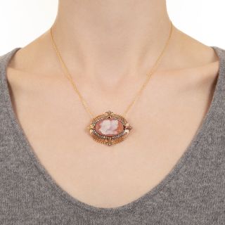 French Antique Carnelian and Diamond Cameo Brooch/Pendant