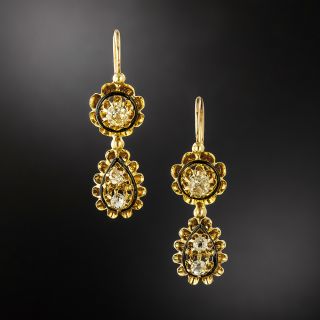 French Antique Diamond Day and Night Drop Earrings - 1