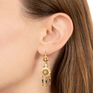French Antique Enamel and Pearl 18K Dangle Earrings