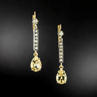 French Antique Golden Topaz And Diamond Earrings - 2