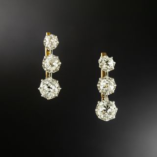 French Antique Triple-Diamond Drop Earrings - 2