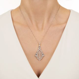 French Art Deco Crystal Intaglio, Diamond And Sapphire Lavaliere
