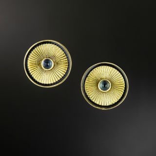 French Art Deco Sapphire and Blue Enamel Earrings - 2