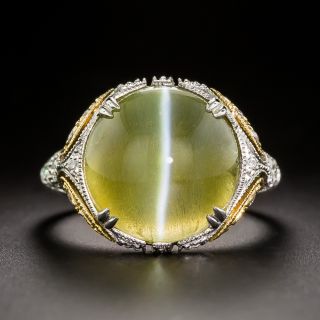 French Art Deco-Style Cat's Eye Chrysoberyl and Diamond Ring - 7