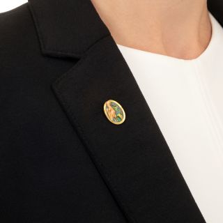 French Art Nouveau Stork and Frog Plique-A-Jour Stickpin