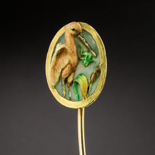 French Art Nouveau Stork and Frog Plique-A-Jour Stickpin - 3