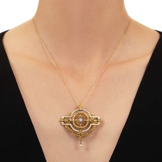 French Belle Époque Diamond and Enamel 18K Brooch/Pendant