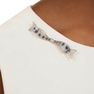 French Belle Epoque Diamond and Sapphire Flowing Bow Brooch