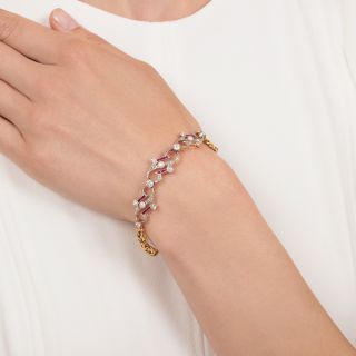 French Belle Epoque Diamond, Natural Pearl and Ruby Bracelet 
