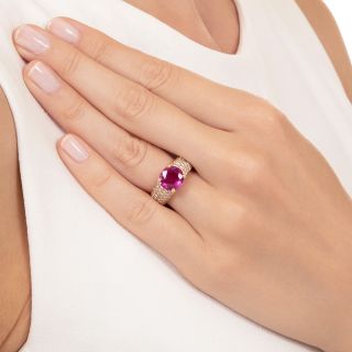 French Cartier 3.31 Carat Pink Burmese Sapphire and Diamond Ring - GIA