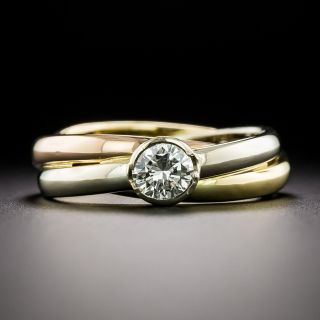 French Cartier .40 Carat Diamond Tri-Color Gold Ring, Size 5 - 3