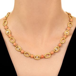 French Coral And Diamond Necklace