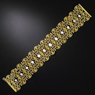 French Import Wide Gold and Natural Pearl Bracelet, Circa 1900 - 2