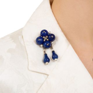 French Lapis Lazuli, Diamond and Natural Pearl Brooch/Pendant