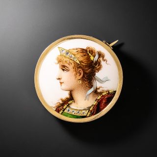 French Limoges  Enamel Portrait Pin - 2