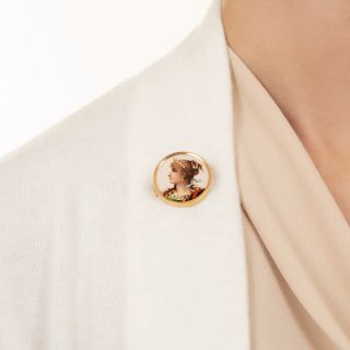 French Limoges  Enamel Portrait Pin