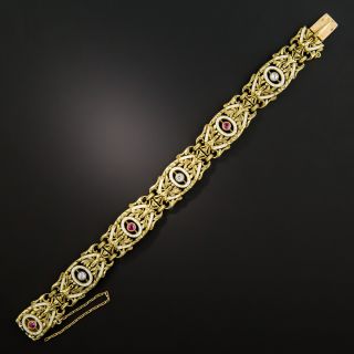 French Second Empire Diamond, Ruby and Enamel 18K Bracelet - 4