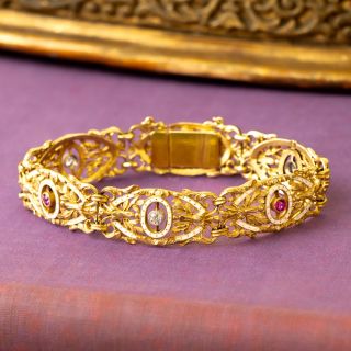 French Second Empire Diamond, Ruby and Enamel 18K Bracelet
