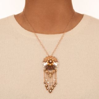French Victorian Two Tone Pearl Tassel Pendant/Brooch