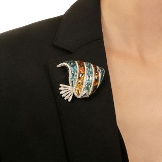 Garavelli Topaz, Citrine and Diamond Fish Brooch, Italian
