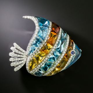 Garavelli Topaz, Citrine and Diamond Fish Brooch, Italian - 2