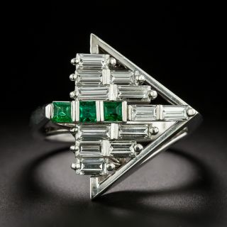 Geometric Baguette Diamond and Emerald Ring - 3