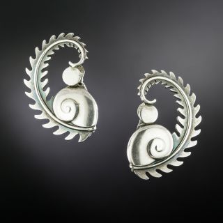 Georg Jensen Silver Snail and Fern Clip Earrings - 2