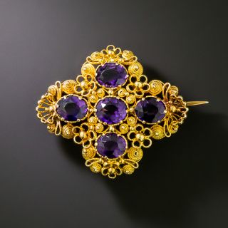 Georgian 18K Amethyst Cannetille Brooch - 2