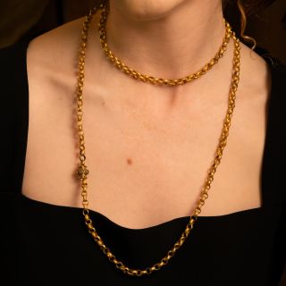 Georgian 18K Gold Link Chain Necklace, 45 Inches