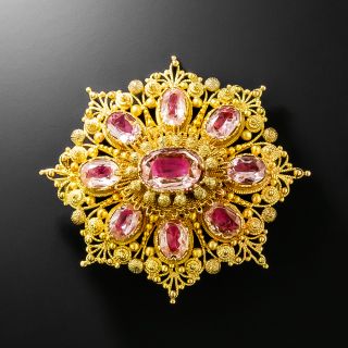 Georgian 18K Pink Topaz* Filigree Brooch - 2