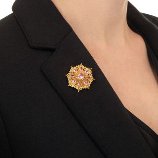 Georgian 18K Pink Topaz* Filigree Brooch