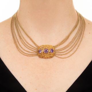 Georgian Amethyst Multi-Strand Swag Necklace