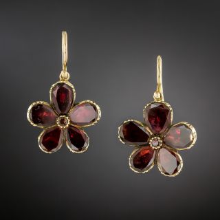 Georgian Garnet Flower Dangle Earrings - 2