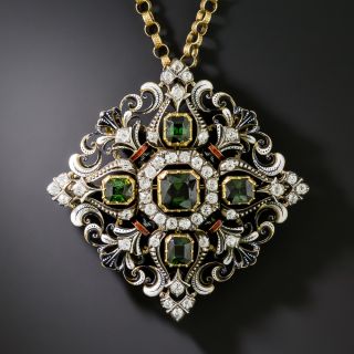 Giuliano Tourmaline, Diamond And Enamel Pendant/Brooch - 2