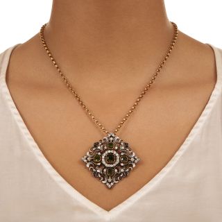 Giuliano Tourmaline, Diamond And Enamel Pendant/Brooch