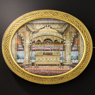 Glorious Large Victorian Hand Painted 'Peacock Throne' Locket Brooch - 7