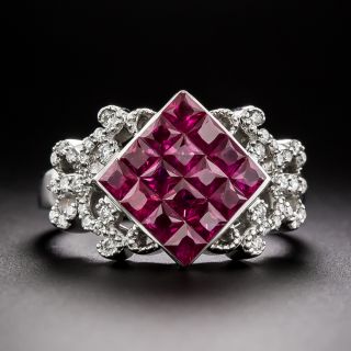 Invisible Set Ruby and Diamond Ring, Size 6 - 3
