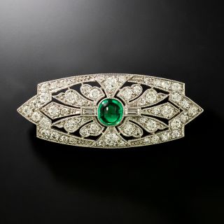 J.E. Caldwell Art Deco Untreated Emerald and Diamond Brooch - GIA - 2