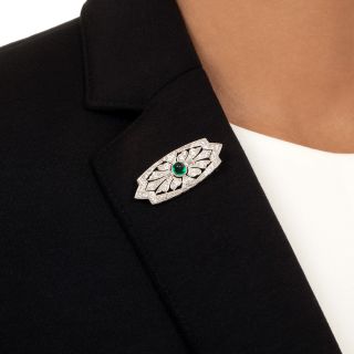 J.E. Caldwell Art Deco Untreated Emerald and Diamond Brooch - GIA
