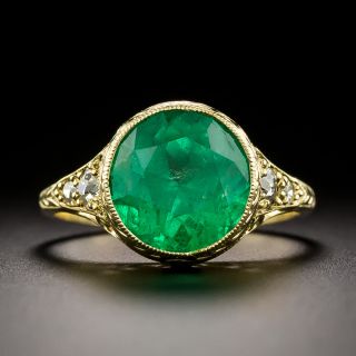 Lang Collection 3.31 Carat Round Colombian Emerald and Diamond 18K Ring - GIA  - 4