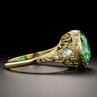 Lang Collection 3.31 Carat Round Colombian Emerald and Diamond 18K Ring - GIA 