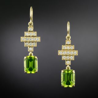 Lang Collection Art Deco-Style Peridot and Diamond Earrings - 2